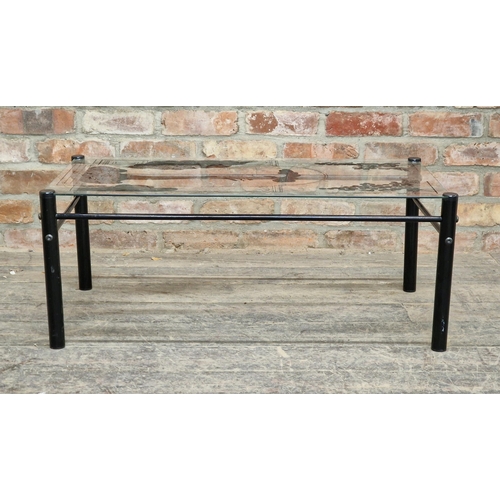 1367 - Yves Boutboul - Vintage metal glass top coffee table with Art Deco decoration, H 38cm x W 92cm x D 4... 