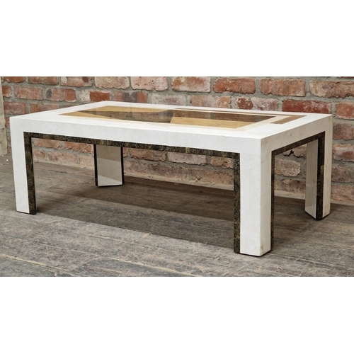 1370 - Vintage stylish travertine specimen coffee table, H 41cm x W 117cm x D 62cm