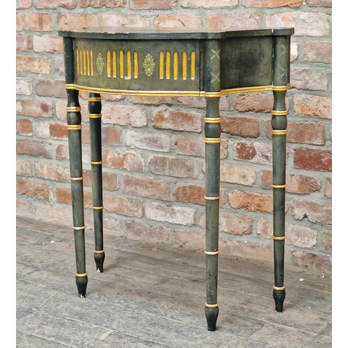 1371 - Regency style painted hall table with reeded gilt detail, H 84cm x W 74cm x D 39cm