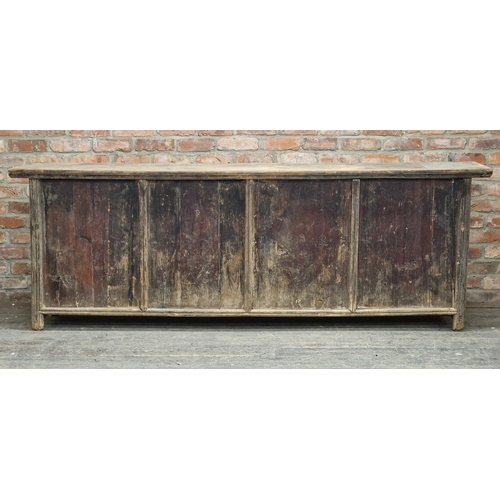 1375 - Good quality shop counter fitted with four drawers, panelled back and exposed joint construction, H ... 