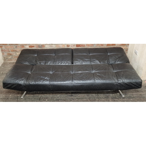 1376 - Ligne Roset - Vintage chrome and buttoned back leather sofa bed, H 87cm (sofa) 38cm (bed), W 227cm x... 