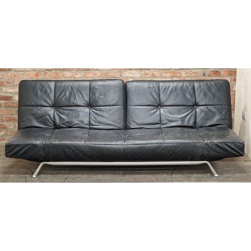 1376 - Ligne Roset - Vintage chrome and buttoned back leather sofa bed, H 87cm (sofa) 38cm (bed), W 227cm x... 