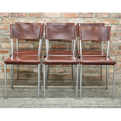 1379 - Set of six vintage chrome and leather dining chairs, H 85cm x W 39cm x D 37cm (6)