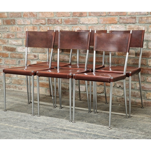 1379 - Set of six vintage chrome and leather dining chairs, H 85cm x W 39cm x D 37cm (6)