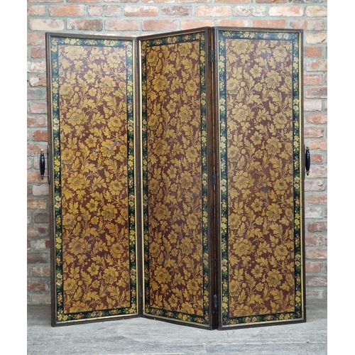 1389 - Victorian three fold decoupage screen with double sided decoration, H 170cm x W 176cm