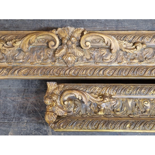 1392 - Pair of gilt and gesso pelmets with acanthus detail, H 18cm x W 137cm, together with a matching larg... 