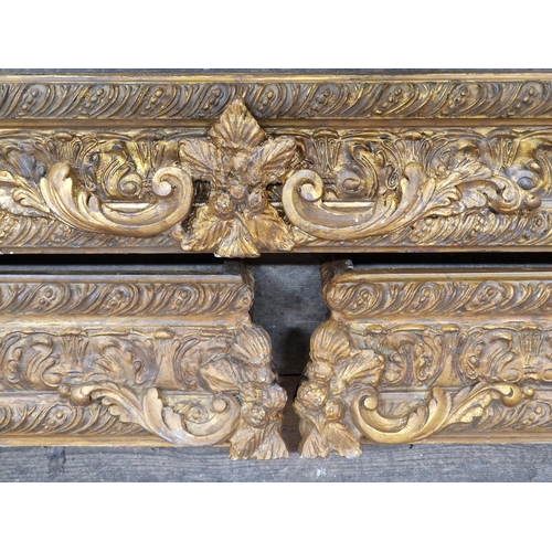 1392 - Pair of gilt and gesso pelmets with acanthus detail, H 18cm x W 137cm, together with a matching larg... 