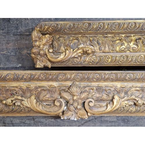 1392 - Pair of gilt and gesso pelmets with acanthus detail, H 18cm x W 137cm, together with a matching larg... 