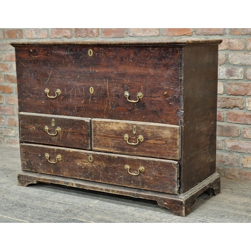 1400 - Georgian mule chest with two short over one long drawers and hinged lid, raised on bracket feet, H 8... 