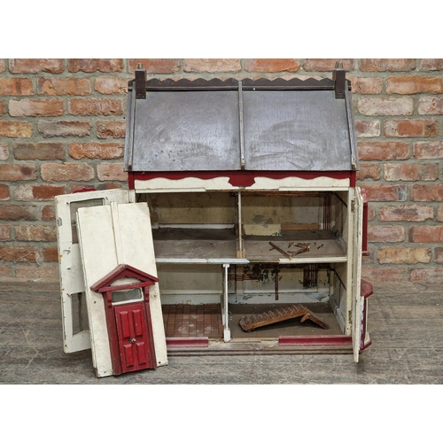 1403 - Vintage wooden painted dolls house, H 88cm x W 82cm x D 52cm