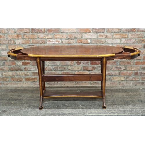 1413 - 20th century Italian mahogany and walnut oval table with pull out end drawers, H