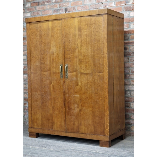 1417 - Good quality Art Deco oak gentleman's compactum wardrobe with well fitted macassar wood interior, H ... 