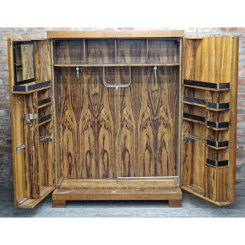 1417 - Good quality Art Deco oak gentleman's compactum wardrobe with well fitted macassar wood interior, H ... 