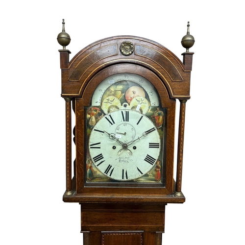 215 - John Pitt of Tetbury twin train 8 day longcase clock, dial painted with moon phase and the four seas... 