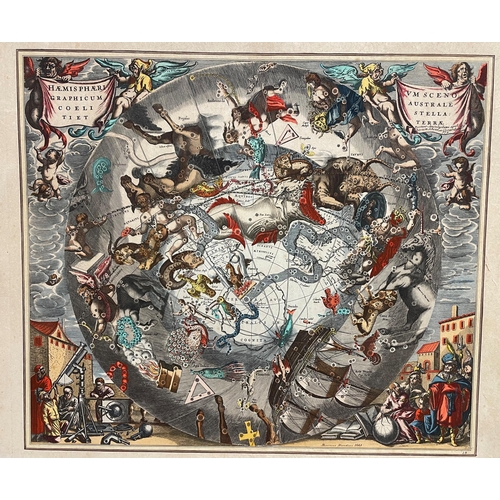 595 - Henricus Hondius (Dutch, 1587-1638) hand coloured copper engraving, titled 'Hemisphaeri Graphicum Co... 