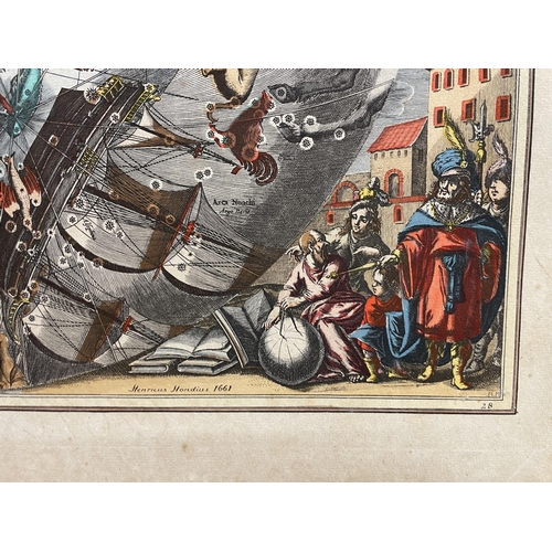 595 - Henricus Hondius (Dutch, 1587-1638) hand coloured copper engraving, titled 'Hemisphaeri Graphicum Co... 