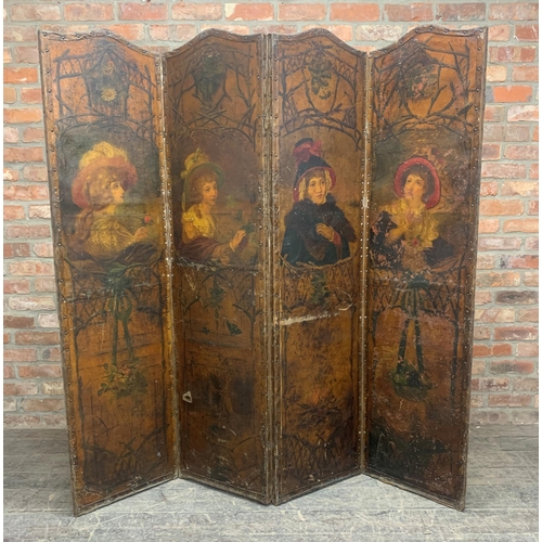 1430 - 19th century hand painted four fold screen, each panel painted with one of the four seasons, 176cm x... 