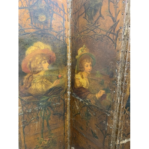 1430 - 19th century hand painted four fold screen, each panel painted with one of the four seasons, 176cm x... 