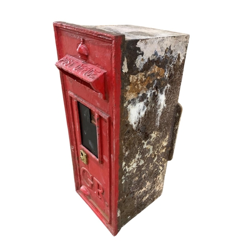 1018 - A good original red painted cast iron GR Post Office post box, 85 x 35cm