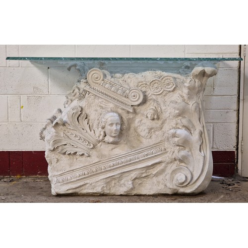 1432 - Good Italian Neoclassical style plaster resin bar with frosted glass top, back fitted shelves, Itali... 