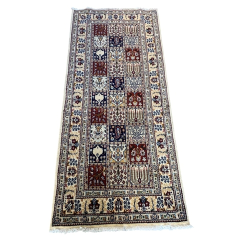 1732 - Persian Moud panel rug, 195cm x 80cm