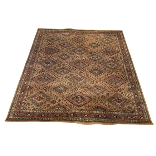 1737 - Belgian Bokhara type rug, with geometric design, mustard ground, 270cm x 225cm