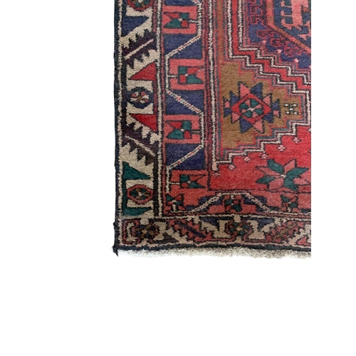 1739 - Good afghan runner, three medallion design, 211cm x 95cm