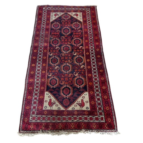 1742 - Handsome Bokhara runner, with unusual bird motifs, red ground, 206cm x 103cm