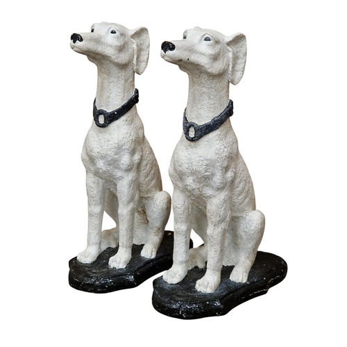 1009 - Pair of 20th century painted ceramic greyhound statues, reclaimed from the roof of a London pub, H 7... 