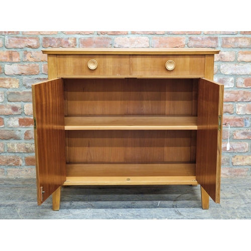 1425 - Gordon Russell light teak sideboard, two drawers and cupboard doors, H 91 x W 97cm x D 48cm