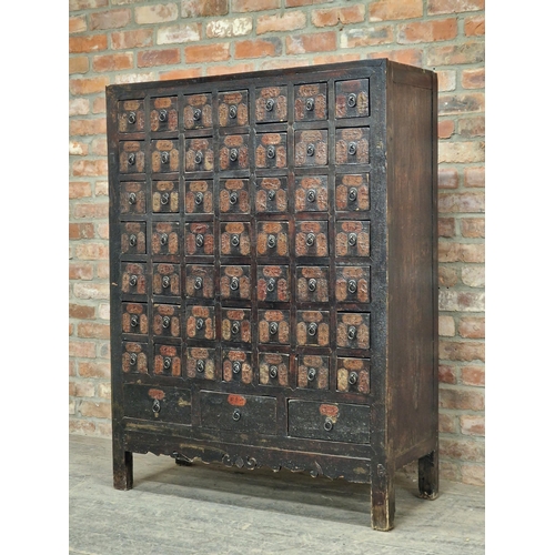 1204 - Large Chinese spice / apothecary cabinet consisting of 49 short drawers with three long drawers belo... 