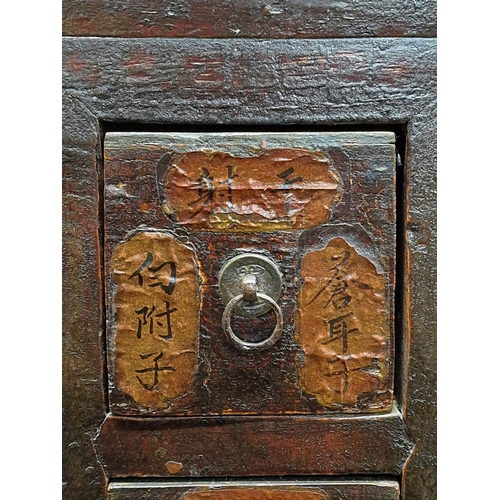 1204 - Large Chinese spice / apothecary cabinet consisting of 49 short drawers with three long drawers belo... 