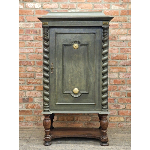 1205 - Single door barley twist painted cabinet, the door with dual gilt embelishments, opening to a shelve... 