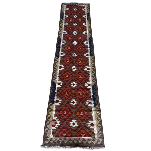 1749 - Long Kilim runner, geometric design, 394cm x 90cm