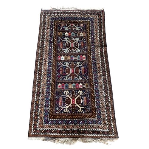 1751 - Good antique Baluchi type Persian Village rug, brown ground, 210 x 115cm