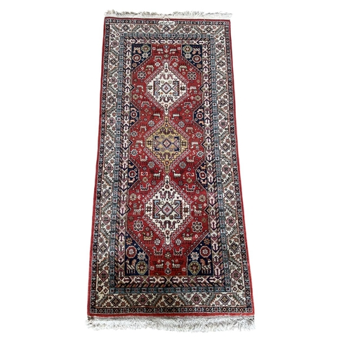 1754 - Good Afghan three medallion runner, 200cm x 95cm