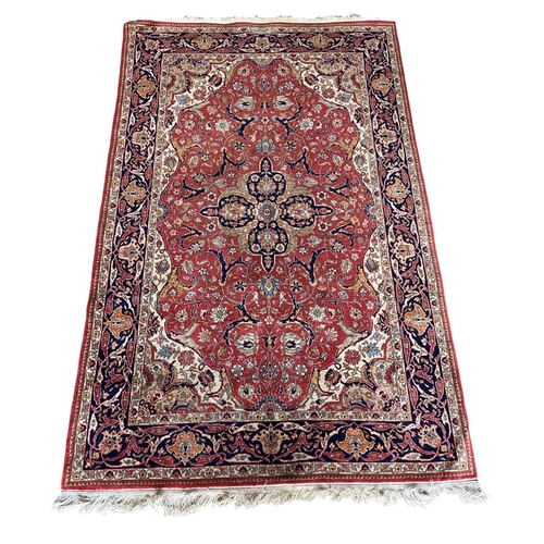 1756 - Persian Mashhad rug, intricate design, red ground, 260cm x 170cm