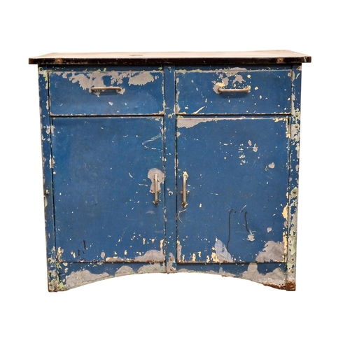 1010 - Vintage industrial metal cabinet with two drawers, two cupboard doors and distressed paintwork, H 81... 