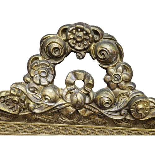 1192 - Antique gilt wall mirror with repeating floral decoration and bevelled edge plate, H 95cm x W 64cm