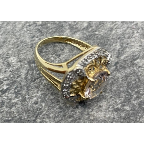 61 - 9ct gold cluster ring, a central pale stone within a ring of smaller white stones, size N; a CZ soli... 