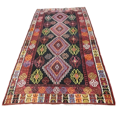 1773 - Good long Kelim runner, geometric medallion design, 370cm x 210cm