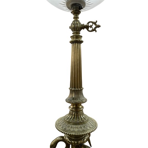 1177 - Impressive late 19th / early 20th century  brass oil table lamp (converted to electricity) with fros... 