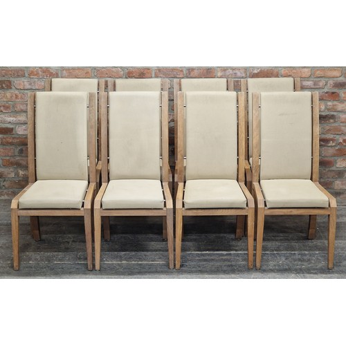 1452 - Set of eight contemporary limed oak and leather dining chairs by Indian Ocean, H 102cm x W 49cm x D ... 