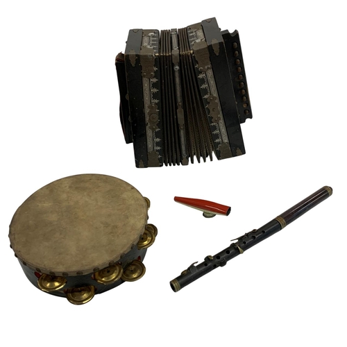 608 - Mixed quantity of vintage musical instruments to include an Empress Accordion, Middle Eastern tambou... 