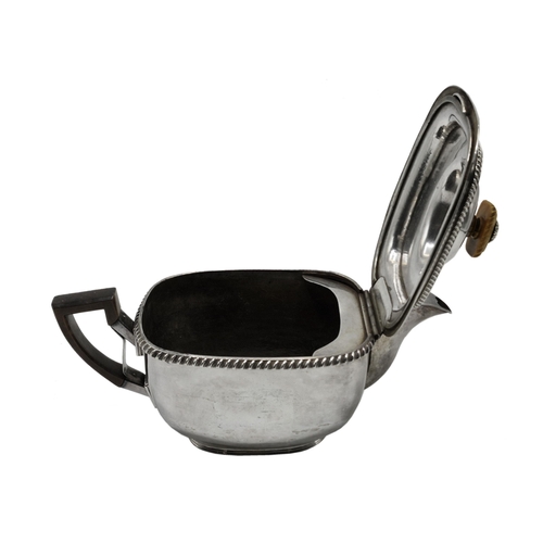 132 - Unusual Regency silver plate tea pot, the lid hinged above the spout, gadrooned rim, 28cm long