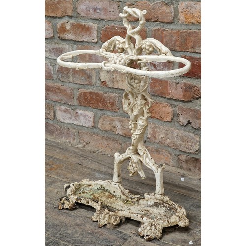 1454 - Victorian painted cast iron umbrella stand with grape vine detail, H 62cm x W 45cm x D 22cm