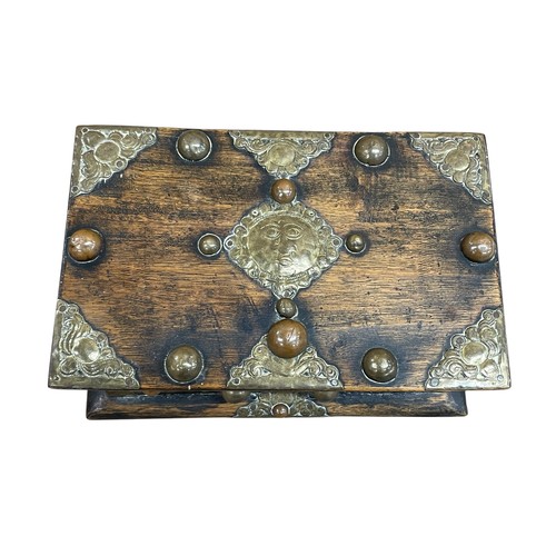 463 - Exceptional Indo-Dutch Colonial Batavian padouk box, having rectangular form with foliate brass corn... 