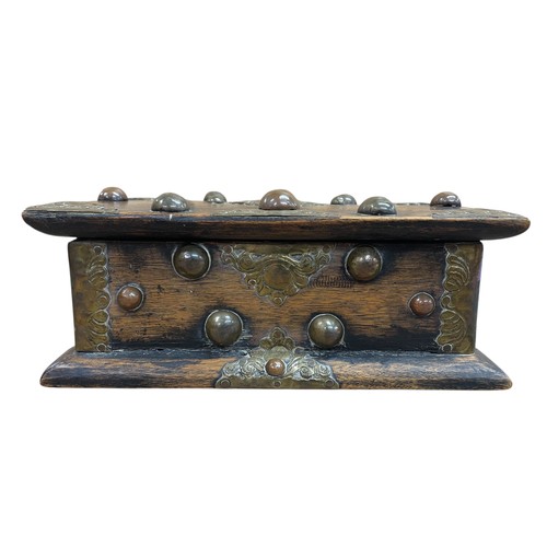 463 - Exceptional Indo-Dutch Colonial Batavian padouk box, having rectangular form with foliate brass corn... 