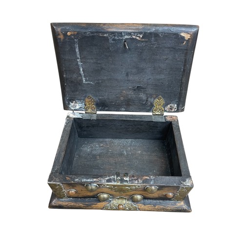 463 - Exceptional Indo-Dutch Colonial Batavian padouk box, having rectangular form with foliate brass corn... 