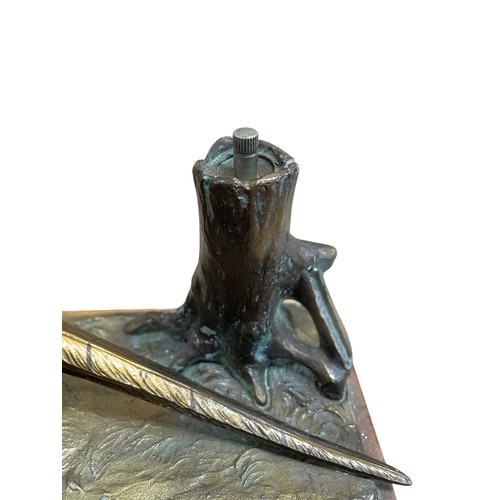 527 - Austrian cold painted spelter table lighter in the form of a pheasant by a tree stump, complete with... 